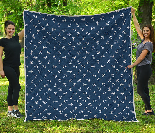 Blue And White Anchor Pattern Print Quilt