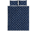Blue And White Anchor Pattern Print Quilt Bed Set