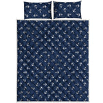 Blue And White Anchor Pattern Print Quilt Bed Set