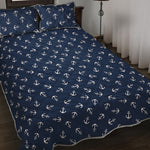 Blue And White Anchor Pattern Print Quilt Bed Set