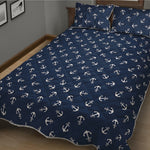 Blue And White Anchor Pattern Print Quilt Bed Set