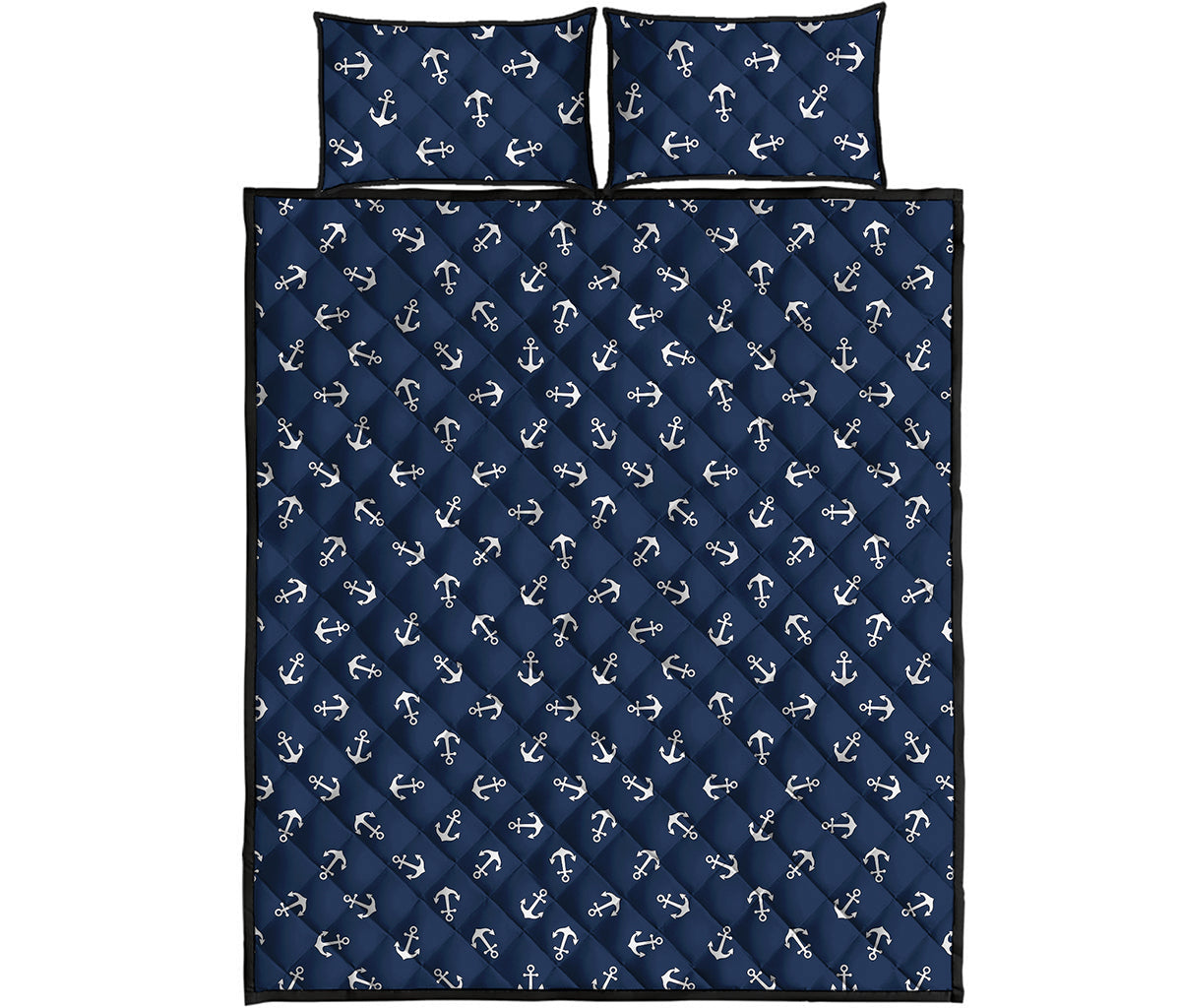 Blue And White Anchor Pattern Print Quilt Bed Set