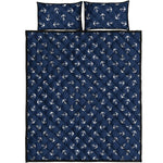 Blue And White Anchor Pattern Print Quilt Bed Set