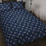 Blue And White Anchor Pattern Print Quilt Bed Set