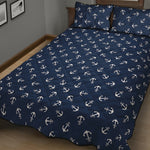 Blue And White Anchor Pattern Print Quilt Bed Set