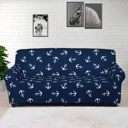 Blue And White Anchor Pattern Print Sofa Cover