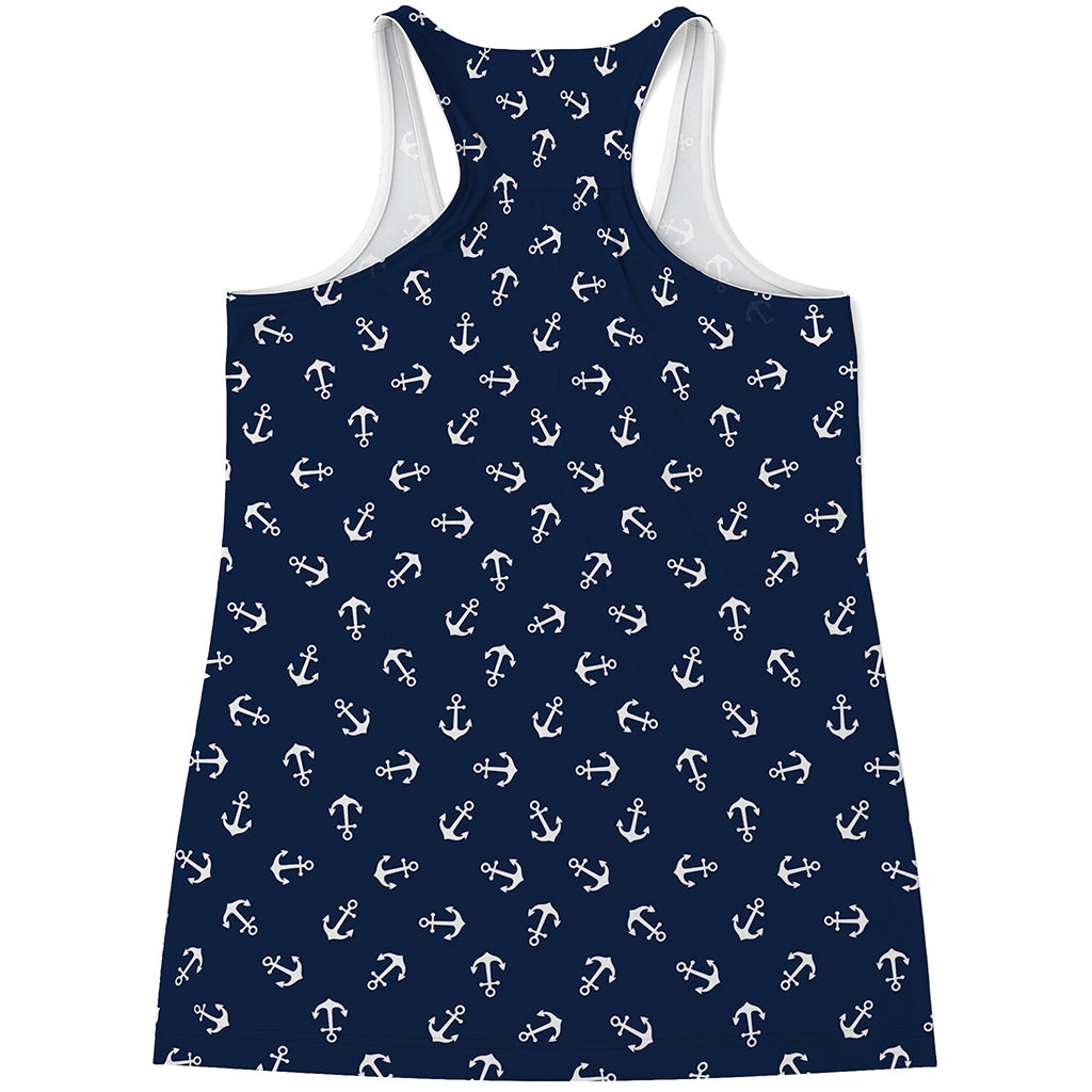 Blue And White Anchor Pattern Print Women's Racerback Tank Top