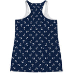 Blue And White Anchor Pattern Print Women's Racerback Tank Top