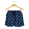 Blue And White Anchor Pattern Print Women's Shorts