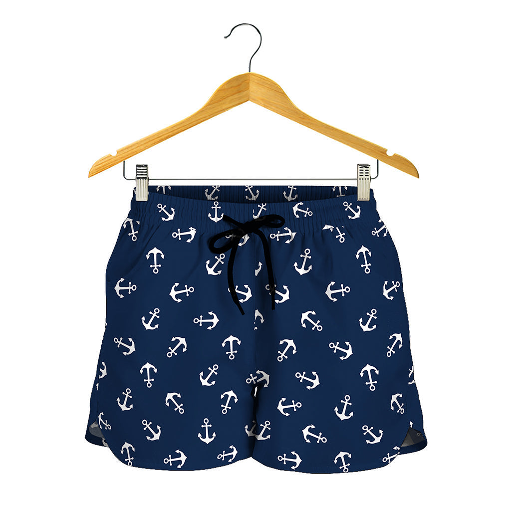 Blue And White Anchor Pattern Print Women's Shorts