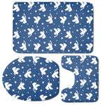 Blue And White Angel Pattern Print 3 Piece Bath Mat Set