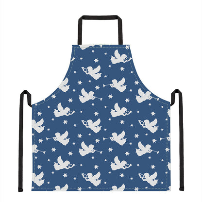 Blue And White Angel Pattern Print Apron