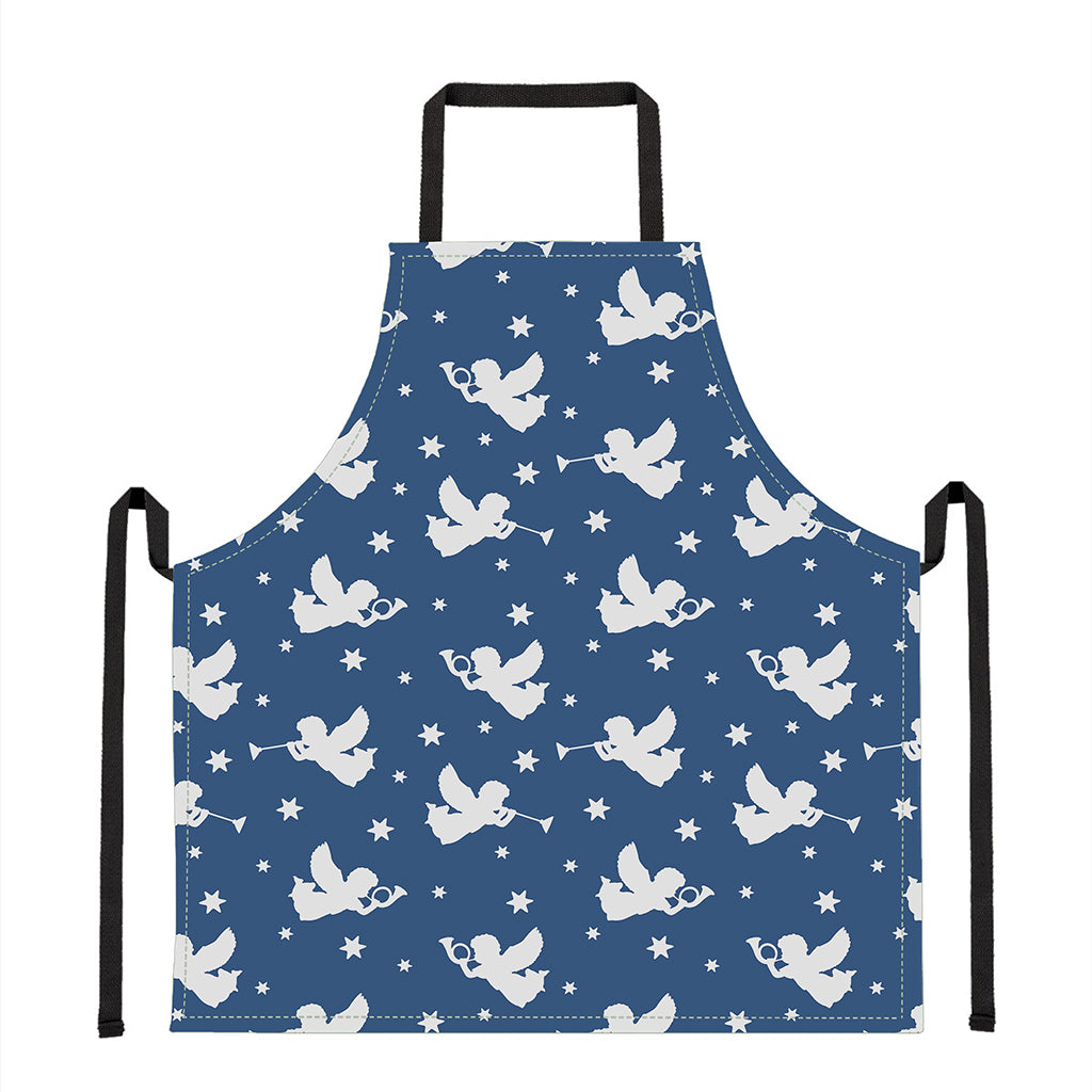 Blue And White Angel Pattern Print Apron