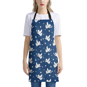 Blue And White Angel Pattern Print Apron