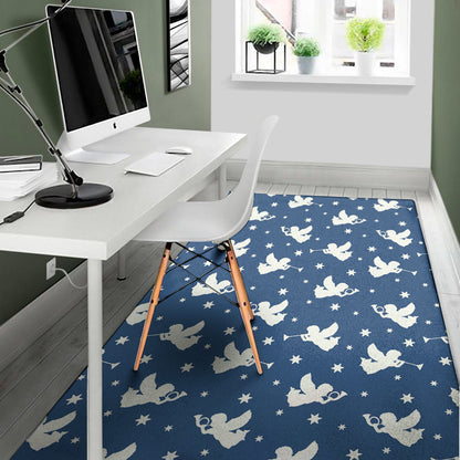 Blue And White Angel Pattern Print Area Rug