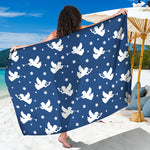 Blue And White Angel Pattern Print Beach Sarong Wrap