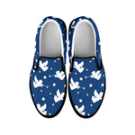 Blue And White Angel Pattern Print Black Slip On Shoes