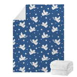 Blue And White Angel Pattern Print Blanket
