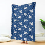 Blue And White Angel Pattern Print Blanket