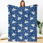Blue And White Angel Pattern Print Blanket