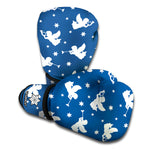 Blue And White Angel Pattern Print Boxing Gloves