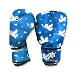 Blue And White Angel Pattern Print Boxing Gloves