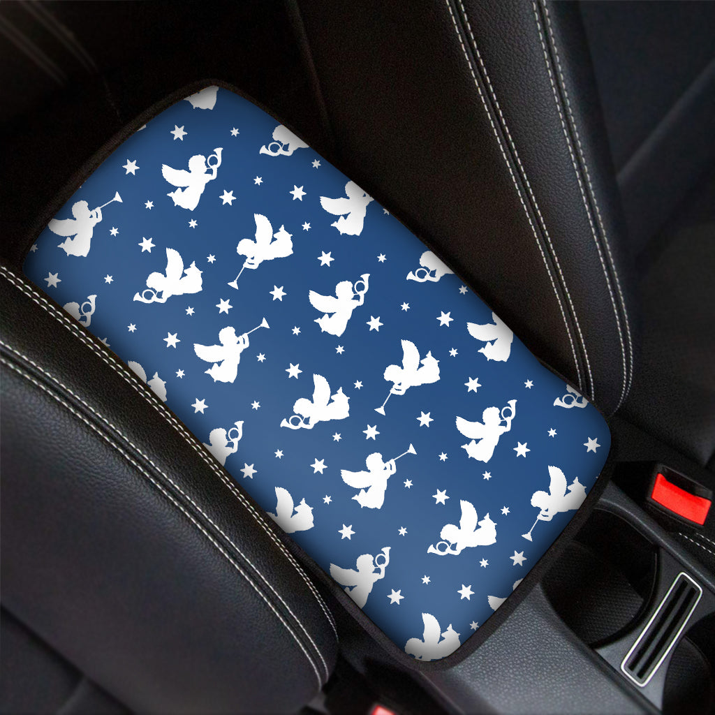 Blue And White Angel Pattern Print Car Center Console Cover