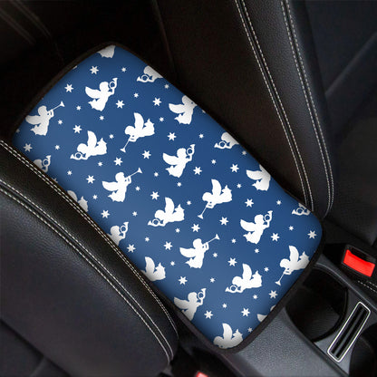 Blue And White Angel Pattern Print Car Center Console Cover