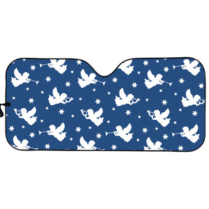 Blue And White Angel Pattern Print Car Sun Shade