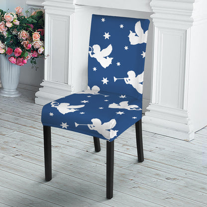 Blue And White Angel Pattern Print Dining Chair Slipcover