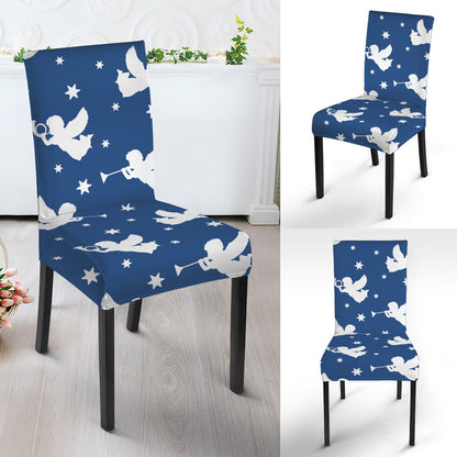 Blue And White Angel Pattern Print Dining Chair Slipcover