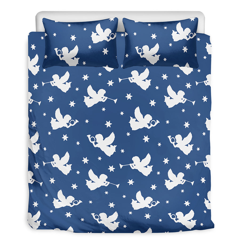 Blue And White Angel Pattern Print Duvet Cover Bedding Set