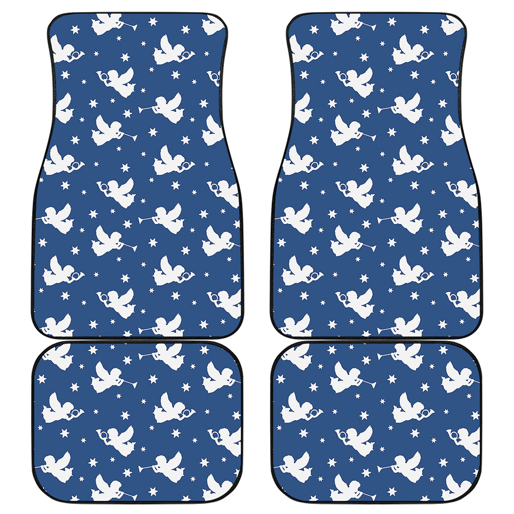 Blue And White Angel Pattern Print Front and Back Car Floor Mats