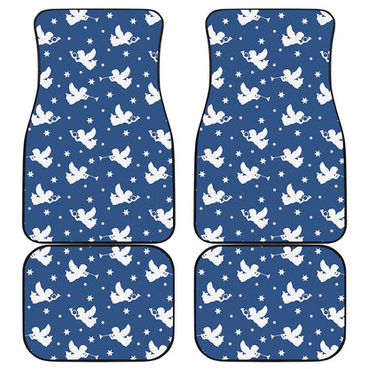 Blue And White Angel Pattern Print Front and Back Car Floor Mats