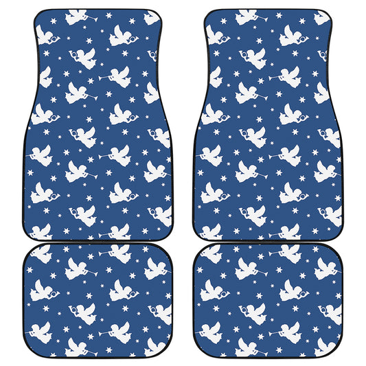 Blue And White Angel Pattern Print Front and Back Car Floor Mats
