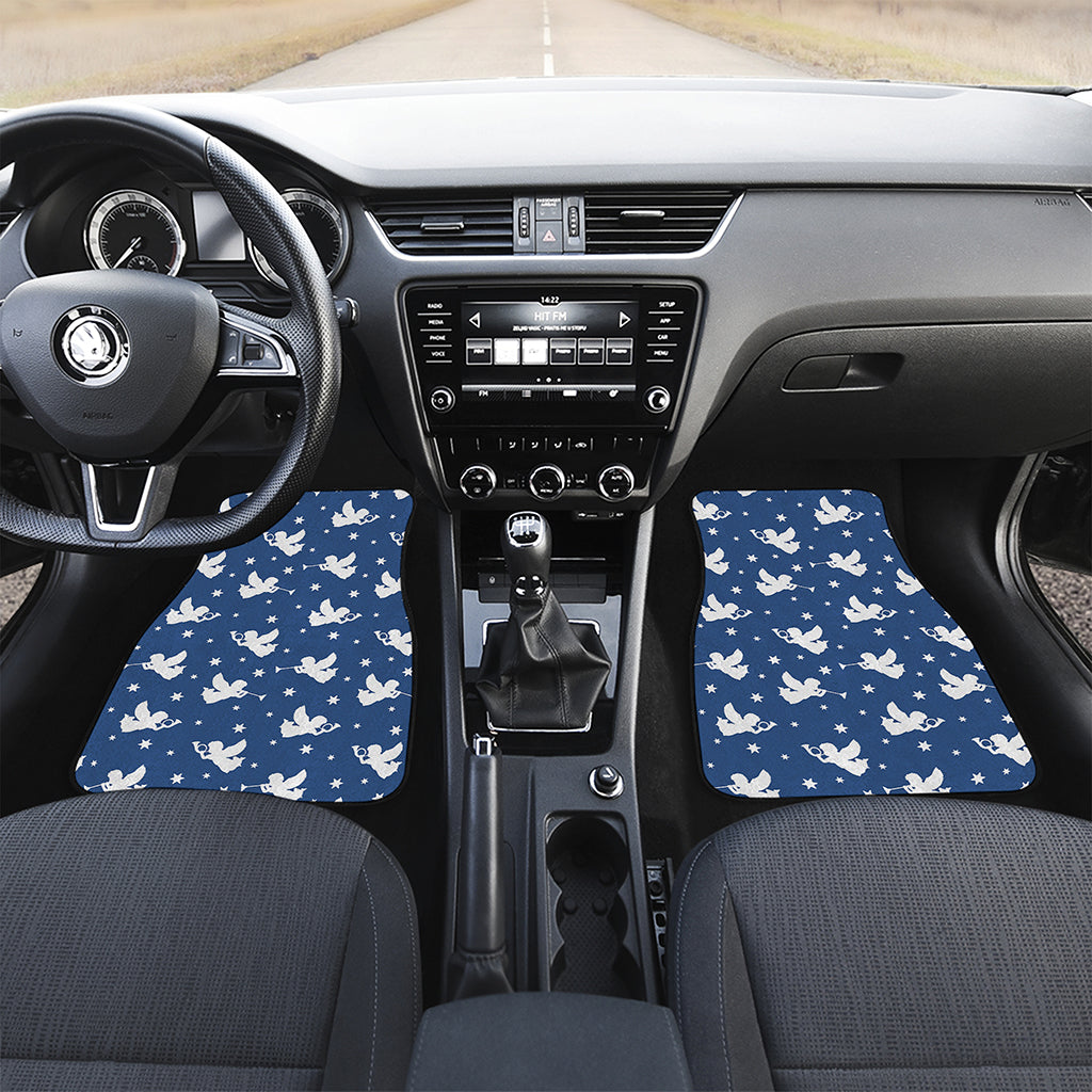 Blue And White Angel Pattern Print Front and Back Car Floor Mats