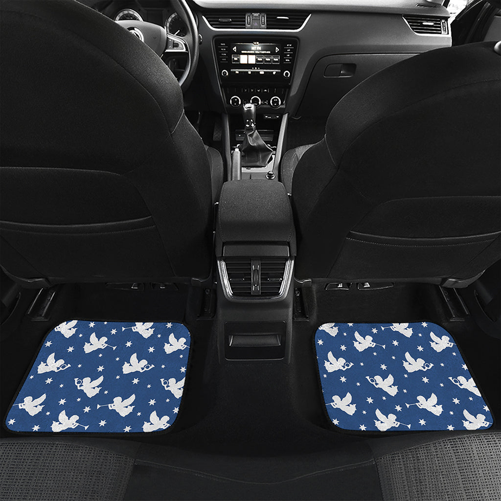 Blue And White Angel Pattern Print Front and Back Car Floor Mats