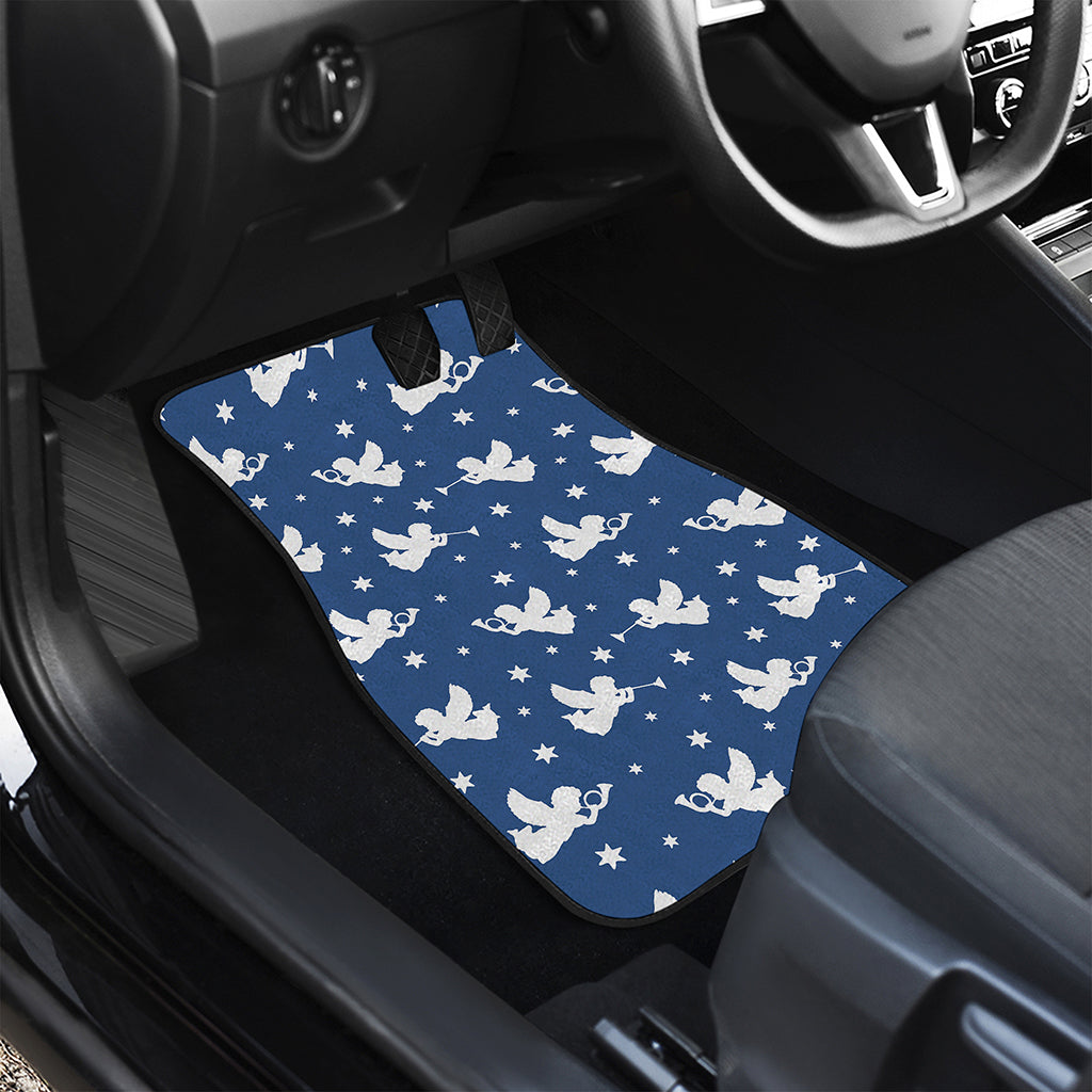 Blue And White Angel Pattern Print Front and Back Car Floor Mats