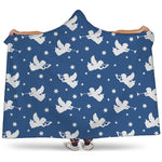Blue And White Angel Pattern Print Hooded Blanket