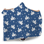 Blue And White Angel Pattern Print Hooded Blanket