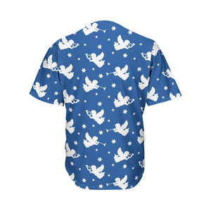 Blue And White Angel Pattern Print Men's Baseball Jersey