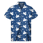 Blue And White Angel Pattern Print Men's Short Sleeve Shirt