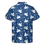 Blue And White Angel Pattern Print Men's Short Sleeve Shirt