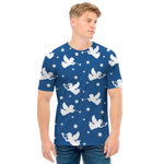 Blue And White Angel Pattern Print Men's T-Shirt