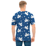 Blue And White Angel Pattern Print Men's T-Shirt