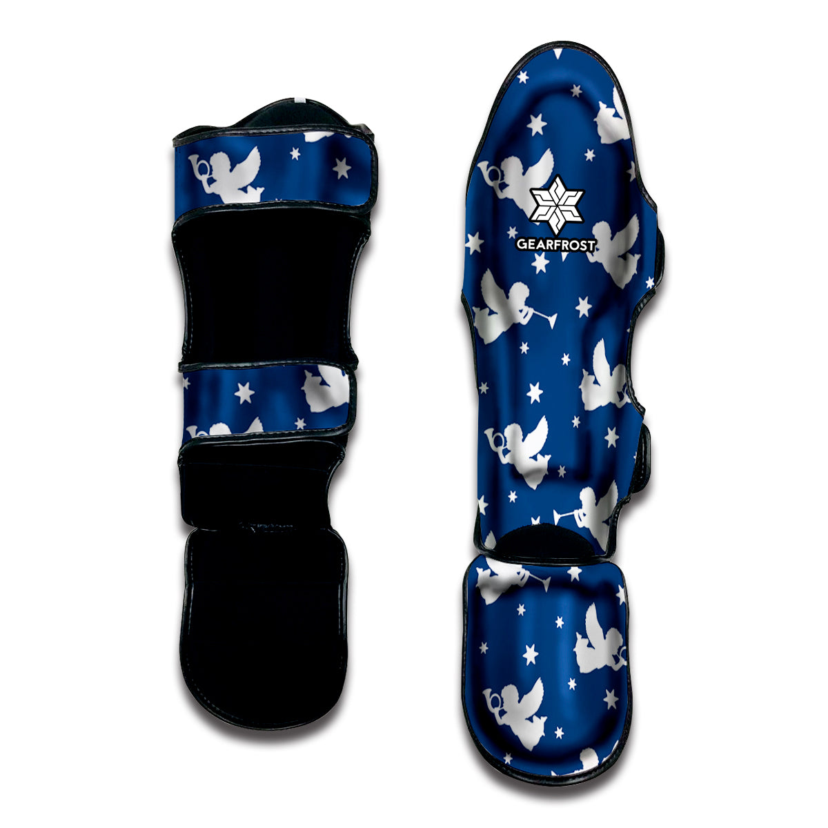 Blue And White Angel Pattern Print Muay Thai Shin Guard