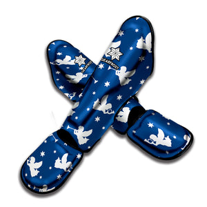 Blue And White Angel Pattern Print Muay Thai Shin Guard