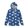 Blue And White Angel Pattern Print Pullover Hoodie