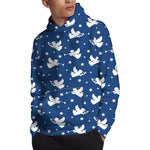 Blue And White Angel Pattern Print Pullover Hoodie