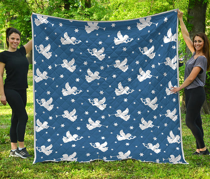 Blue And White Angel Pattern Print Quilt